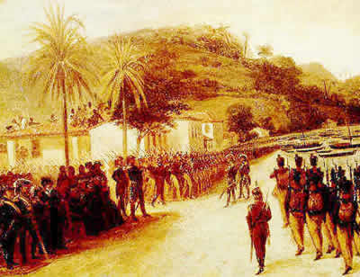 Imagem retratando o envio de tropas brasileiras para a região da Cisplatina